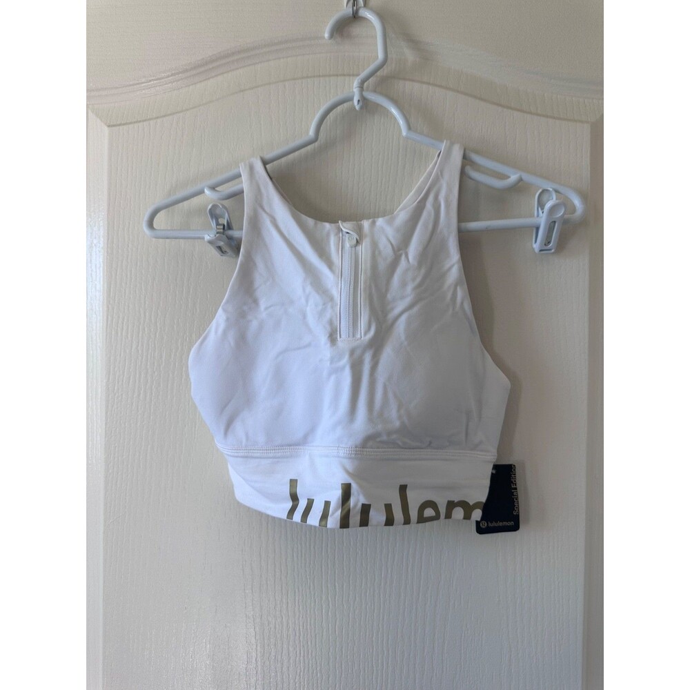 NWT Lululemon Energy Bra High Neck Long Line Zip White Gold Size 6